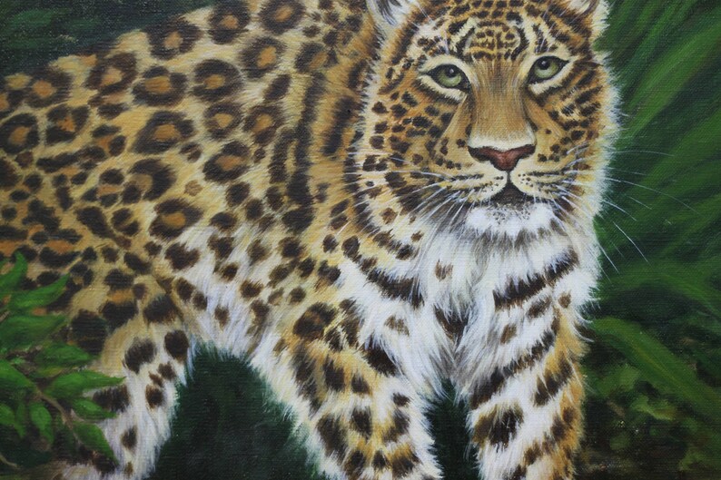 Wildlife Art, SALE, forest leopard painting, original Oil painting on linen canvas, 16 x 24 Seasonal Price reduction image 2