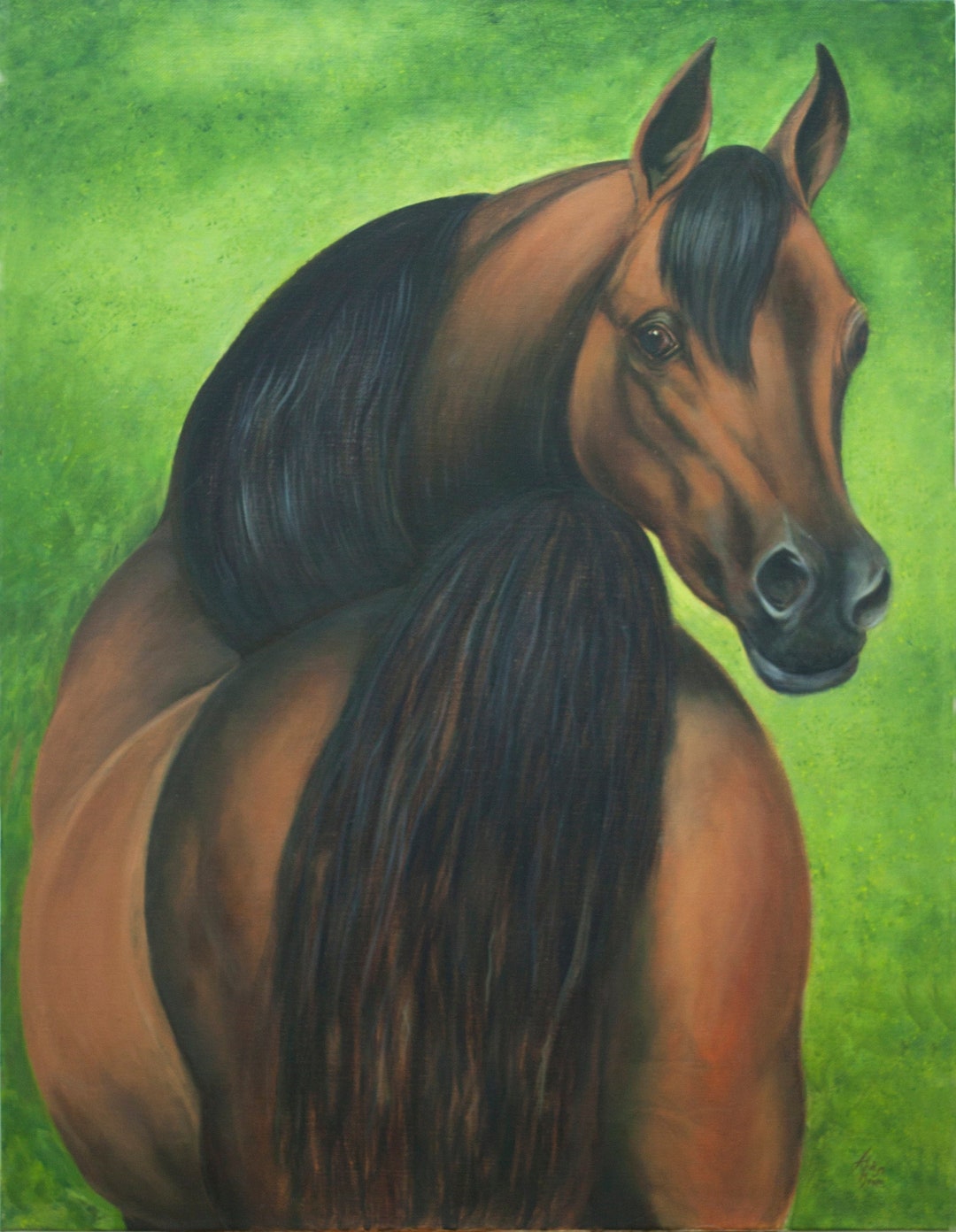 Large Horse Painting, Collectible Art, Arabian Mare, Oil Painting on