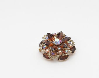Juliana Brooch D&E round Pin Brooch  Clear Amber Navette AB Aurora Rhinestones