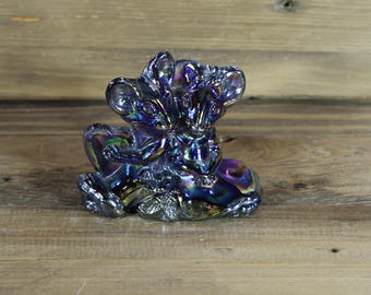 Pee gee Glass Mickey Minnie Mice in Love Purple Amethyst Carnival Paperweight