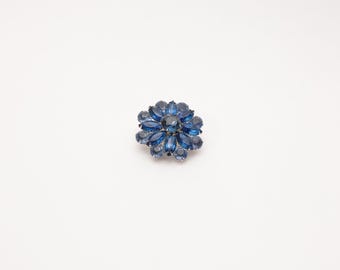 JULIANA Cobalt  and light Blue glass Rhinestone brooch pin layered dome