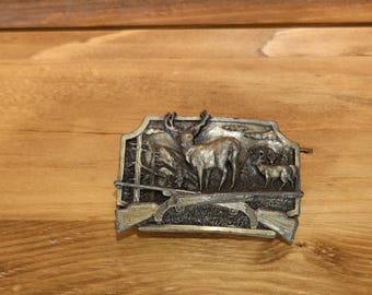 Deer Elk Buck Doe Hunting Rifle Wildlife Hunters Vintage 1982 Siskiyou Belt Buckle