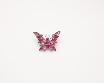 Vintage Juliana Prong Set Shades Pink Rhinestones Butterfly Brooch Pin