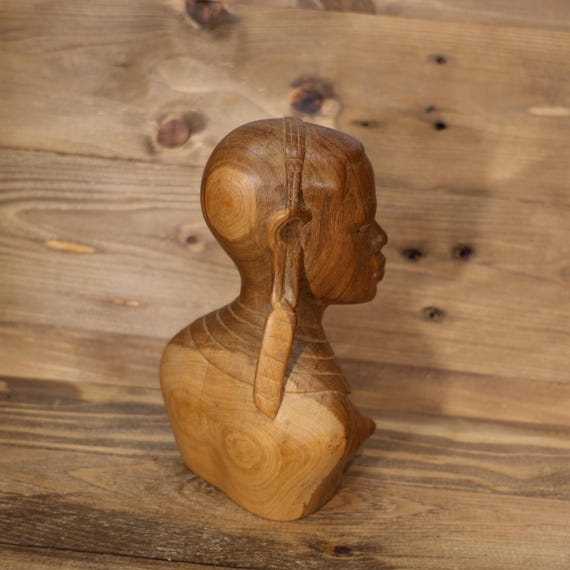 アフリカ風の手彫り木製女性像（胸像）。高さ6インチ。 - Etsy 日本