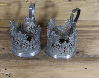 Tea Cup Holder Vintage USSR Train Tea Glasses and Filigree Holders Podstakannik Set of two 2