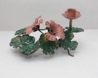 Vintage  Metal Flowers Candle Holder MADE IN ITALY