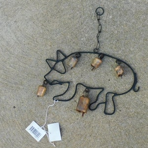 Welded Metal Pig with Dangling BELLS WIND CHIME