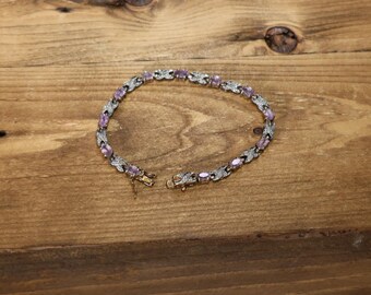 Vintage YG Over Sterling Silver 925 Natural Heated Amethyst Tennis Bracelet 8"
