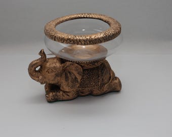 Antike Gold Elefant Glasschüssel Figur - Dekoratives Terrarium, Kerzenhalter