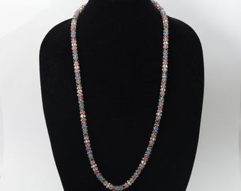 BETSEY JOHNSON Signed Funfetti Mesh Rainbow Crystals GoldTone Rope Necklace