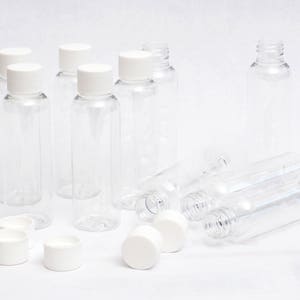 4 Oz Empty Plastic Clear PET Bottles w/ White Ribbed Lids  ( 10 PACK)