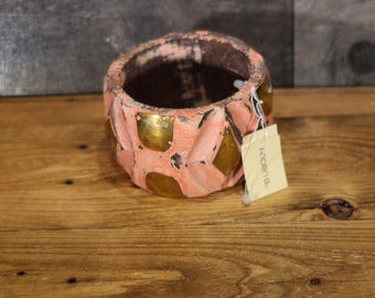 New Arden B Carved Wood Bracelet , Brass Inlay , Boho Statement Chunky Bracelet.
