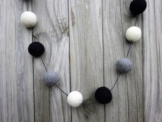 Felt ball garland modern nursery decor pom pom garland monochrome nursery decor monochrome nursery monochrome decor felt ball decor