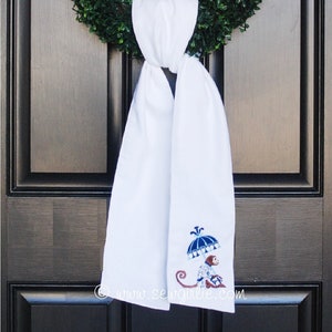 Monogrammed Chinoiserie Chic Monkey w/ Parasol Wreath Sash/Front Door Décor/ Monogrammed Ribbon for Wreath/Monogrammed Sash for Wreath