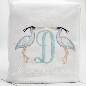 Personalized Preppy Monogrammed Heron Tissue Box Cover/Custom Baby Nursery Décor/Embroidered Wedding Gift/Hostess Gift image 1