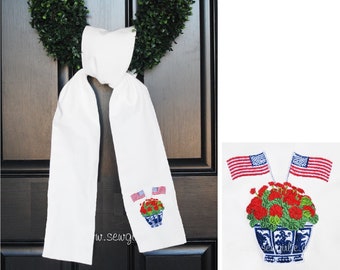 Personalized Preppy Monogrammed Patriotic Flag Wreath Sash in Pot/Front Door Décor/Monogrammed Ribbon for Wreath/Monogrammed Sash for Wreath