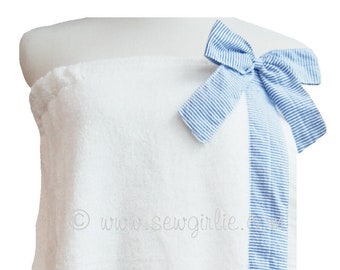 Écharpe de bain/serviette de bain en crépon de seersucker à monogramme preppy personnalisé avec monogramme/enveloppe de spa pour femme/enveloppe de serviette pour femme/enveloppe de douche pour femme