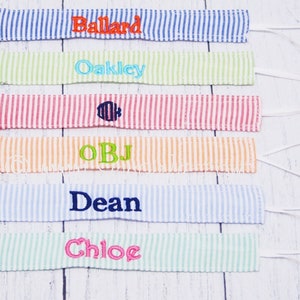 Set of 3 Personalized  Preppy Monogrammed Seersucker Pacifier/Binky Buddy Clip/Cute monogrammed Pacifier Holder/Pacifier Clip