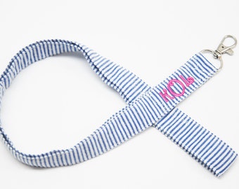 Personalized Preppy Monogrammed Seersucker Lanyard/Fabric Lanyard ID badge holder/Great Gift Office Workers/Nurses/Teachers/Student/Sorority