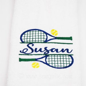 Personalized Preppy Monogrammed Tennis Towel With Rackets and Name through Center/Personalized Tennis Accessory/Tennis Gift image 1