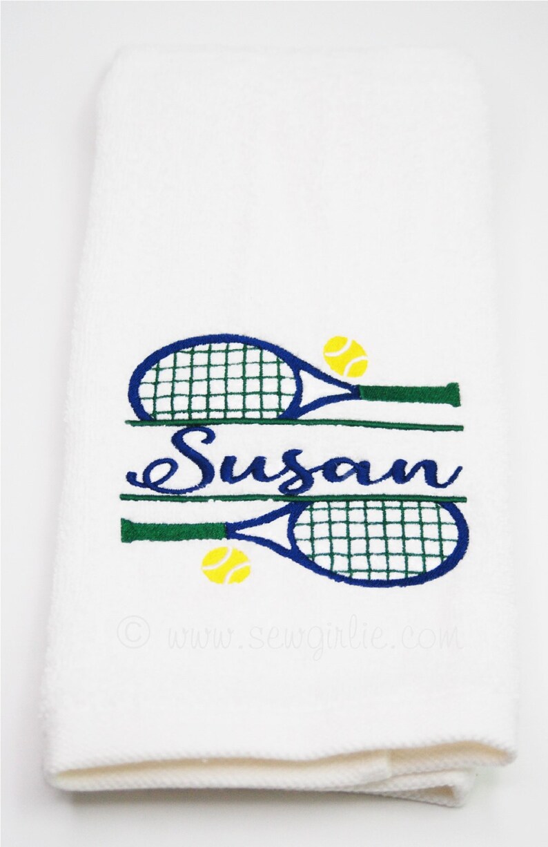 Personalized Preppy Monogrammed Tennis Towel With Rackets and Name through Center/Personalized Tennis Accessory/Tennis Gift image 1