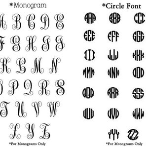 Pode incluir: Um fundo branco exibe v&aacute;rios estilos de fonte e op&ccedil;&otilde;es de monogramas. V&aacute;rias fontes s&atilde;o mostradas, incluindo cursivas e letras de bloco, com exemplos de cada letra. Op&ccedil;&otilde;es de monogramas e fontes circulares tamb&eacute;m s&atilde;o apresentadas, mostrando diferentes combina&ccedil;&otilde;es de letras.