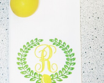 Personalized Preppy Monogrammed Lemon Dish Towel