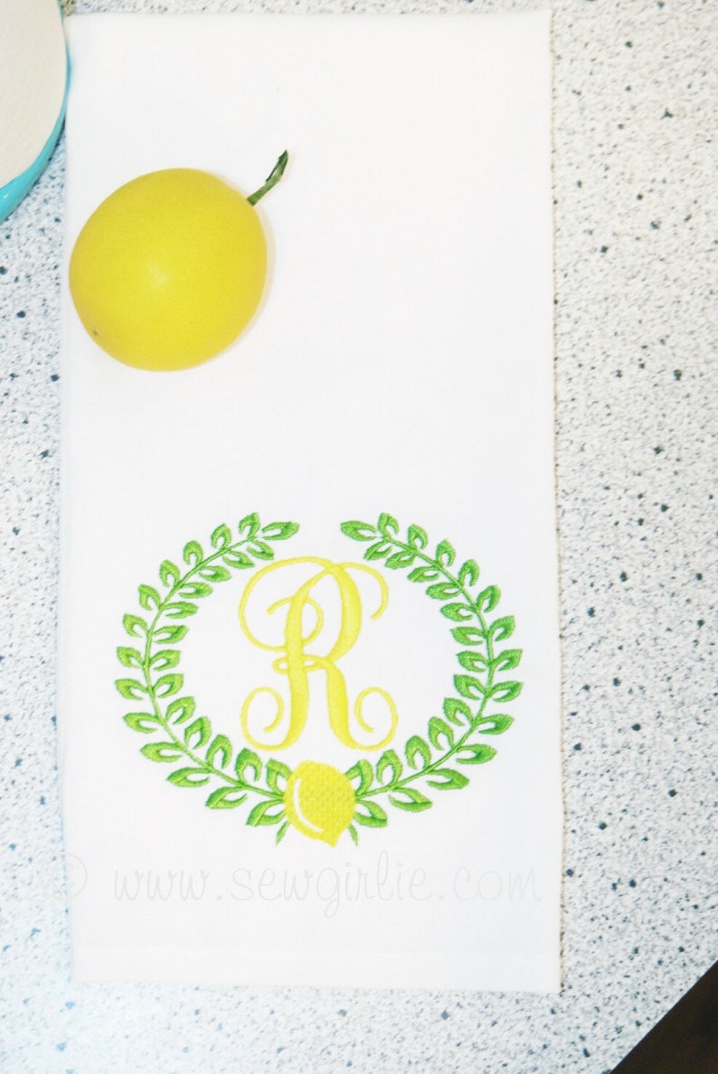 Personalized Preppy Monogrammed Lemon Dish Towel image 1