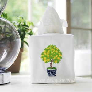 Topiary Lemon Tree Tissue Box Cover/Custom Baby Nursery Decor/Embroidered Wedding Gift/Hostess Gift