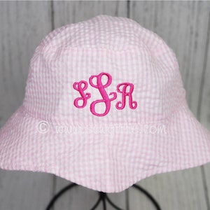 Clearance Personalized Seersucker Pink Sun Hat Infants and Toddlers/Baby Photo Prop