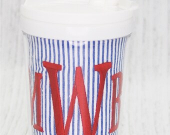 CLEARANCE~Personalized Monogrammed Seersucker spill proof tumbler cup/8oz Spill Proof Tumbler Cup/Toddler Tumbler Cup