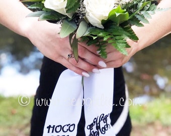 Preppy Monogrammed Homecoming or Prom Bouquet Ribbon/Personalized Bouquet Ribbon/Dual Monogrammed Ends Bouquet Ribbon