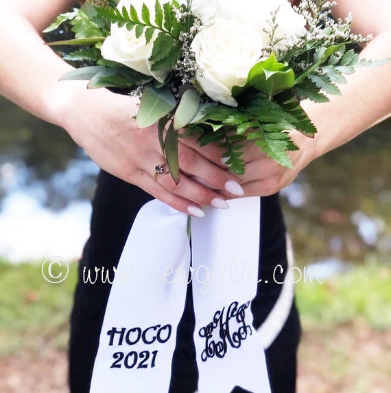 Preppy Monogrammed Homecoming or Prom Bouquet Ribbon/personalized Bouquet  Ribbon/dual Monogrammed Ends Bouquet Ribbon 