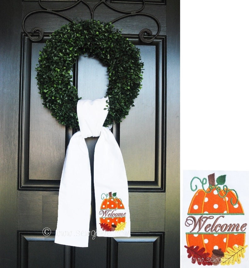 Monogrammed Welcome Fall Pumpkin Wreath Sash/Front Door Décor/Monogrammed Wreath/Monogrammed Sash for Wreath imagem 1