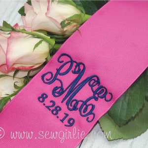 Personalized Custom Monogrammed Bridal Bouquet Grosgrain Ribbon w/Date & Year/Southern Wedding Accessory/Tie on sorority rush bag