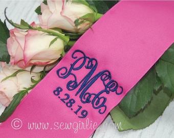 Cinta personalizada de ramo de novia con monograma personalizado con fecha o año de boda/cinta de ramo de novia personalizada/accesorio de boda del sur