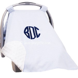 Preppy Personalized Monogrammed Seersucker & Minky Car Seat Cover/Personalized Car Seat cover/Car seat tent/Car seat canopy/Newborn Gift image 1