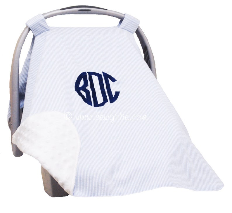 Preppy Personalized Monogrammed Seersucker & Minky Car Seat Cover/Personalized Car Seat cover/Car seat tent/Car seat canopy/Newborn Gift image 1