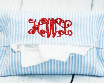 Personalized Preppy Monogrammed Seersucker Travel Tissue Case