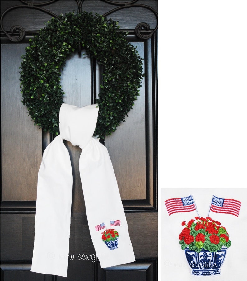 Personalized Preppy Monogrammed Patriotic Flag Wreath Sash in Pot/Front Door Décor/Monogrammed Ribbon for Wreath/Monogrammed Sash for Wreath image 1