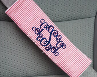 Personalized Preppy Monogrammed Seersucker Seatbelt Cushion