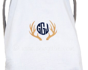 Personalized Preppy Monogrammed Seersucker & Minky Car Seat Cover with monogrammed Antlers/car seat canopy