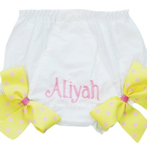 Personalized Preppy Monogrammed Ribbon Bloomer Infant and Toddler/Baby Girl Monogrammed Bloomers/Diaper Cover 画像 1