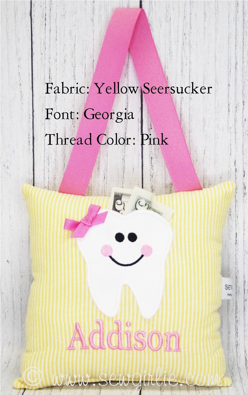 Personalized Monogrammed Seersucker Tooth Fairy Pillow/tooth fairy/tooth pocket pillow/lost tooth pillow/personalized tooth fairy pillow image 3