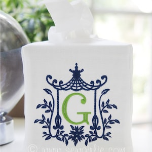 Personalized Preppy Monogrammed Pagoda Tissue Box Cover/Custom Baby Nursery Decor/Embroidered Wedding Gift/Hostess Gift/Personalized Gifts