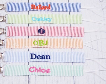 Preppy Personalized  Monogrammed Seersucker Pacifier holder/Binky Buddy Clip/Embroidered Pacifier Clip/Monogrammed Pacifier/BabyAccessories