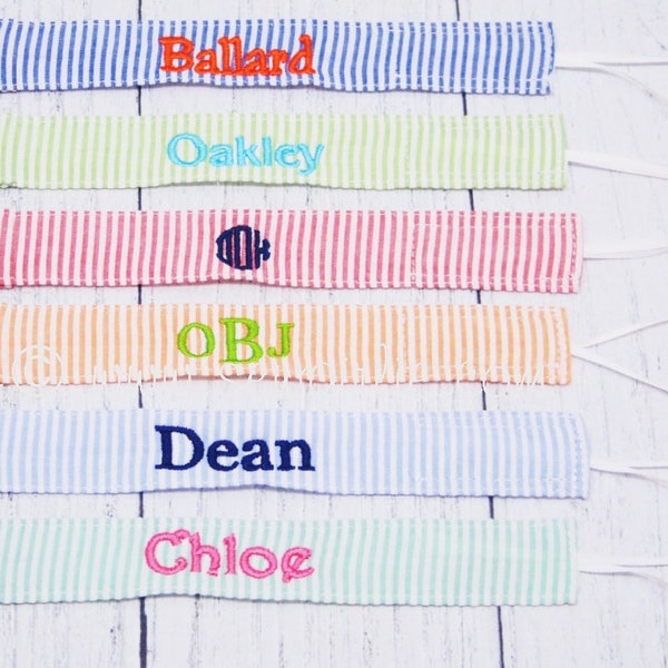 Preppy Personalized  Monogrammed Seersucker Pacifier holder/Binky Buddy Clip/Embroidered Pacifier Clip/Monogrammed Pacifier/BabyAccessories