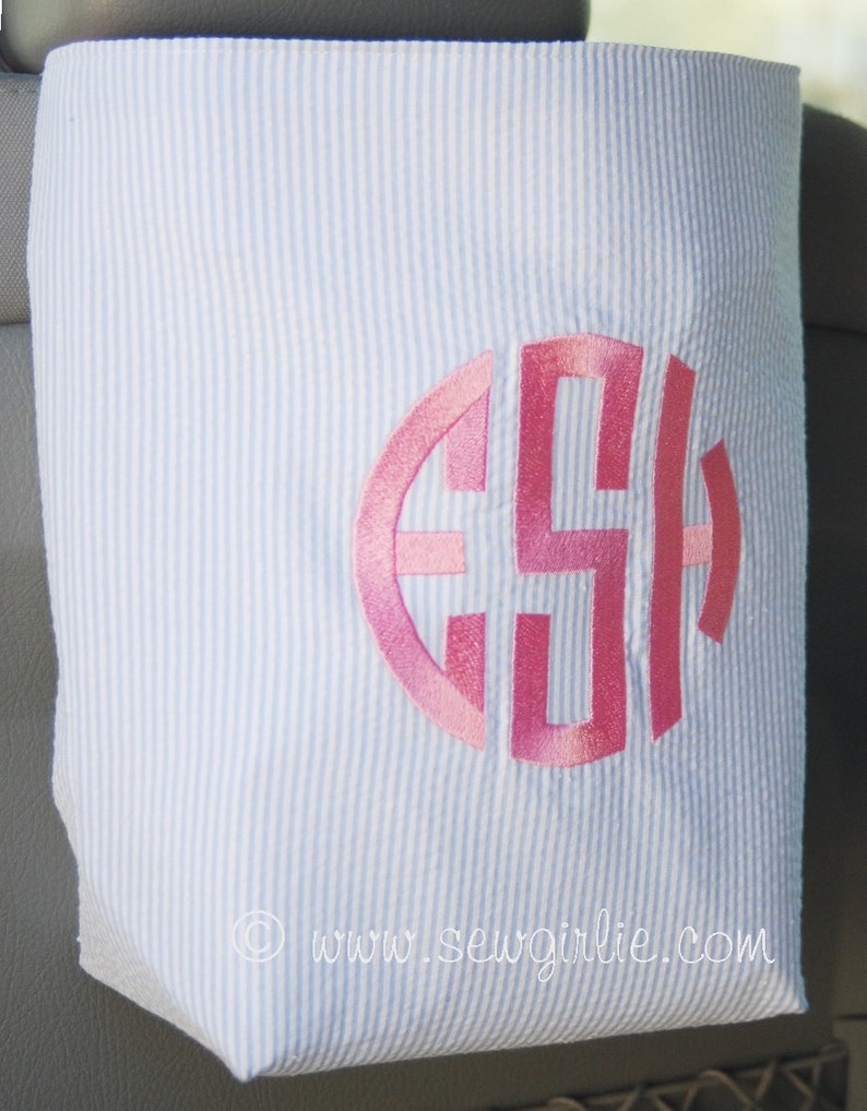 Personalized Custom Monogrammed Seersucker Car Trash Bag/Monogrammed Car Trash bag/Car litter holder/Personalized car garbage bag imagem 1