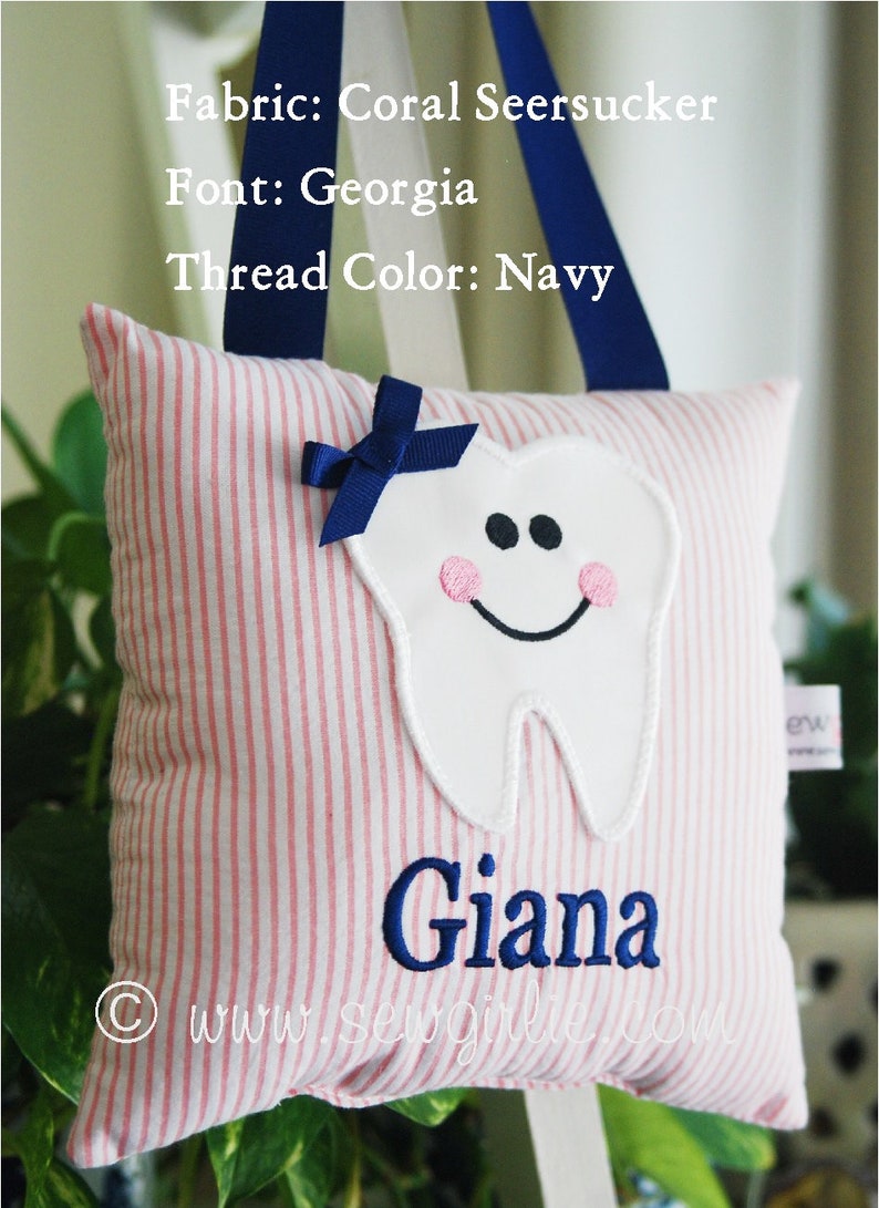 Personalized Monogrammed Seersucker Tooth Fairy Pillow/tooth fairy/tooth pocket pillow/lost tooth pillow/personalized tooth fairy pillow image 4