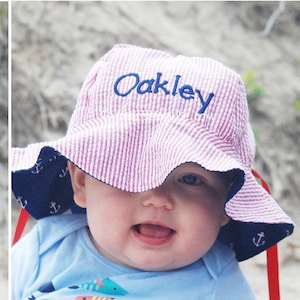 Personalized Preppy Monogrammed Reversible Infant Toddler Sun Hat Bonnet/Baby Bonnet Monogrammed Reversible/2 for 1 Sun Hats-Bonnets